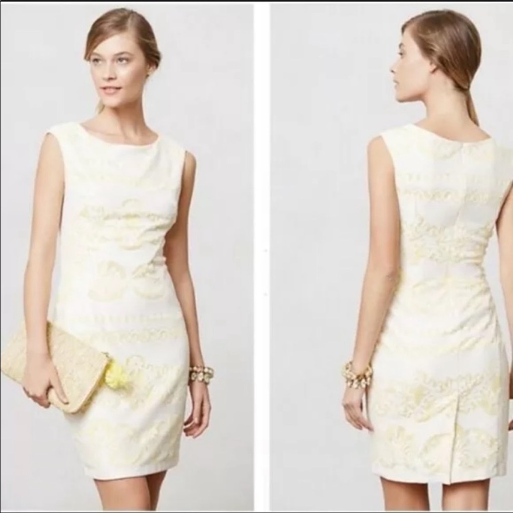 Anthropologie Eva Franco Yellow Lace Shift dress